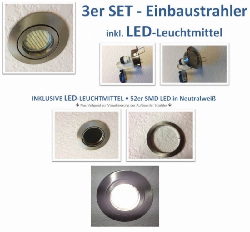 3er LED SET - Einbauleuchten - 3x 52er SMD LED  inklusive