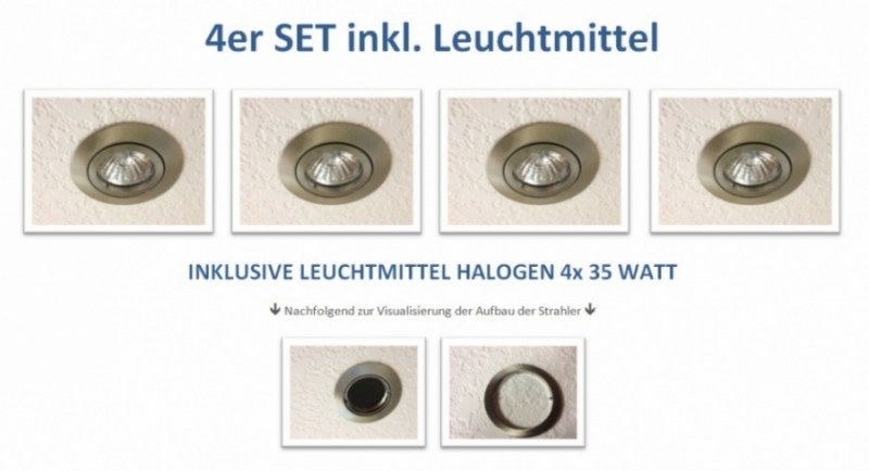 4er SET - Einbauleuchten - 4x 35 Watt inklusive