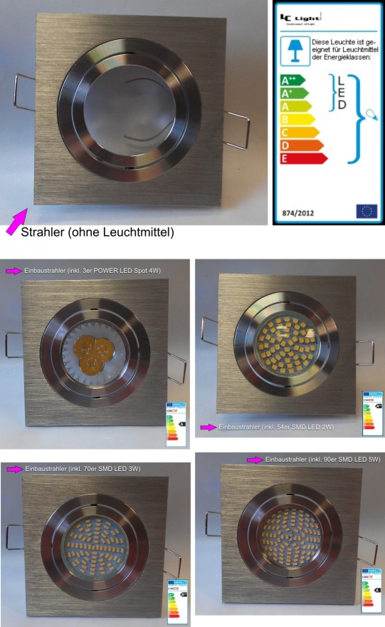 Einbaustrahler Quadrat, Bicolor ALU E4428-0, inkl. LED, inkl. Brandschutzkabel