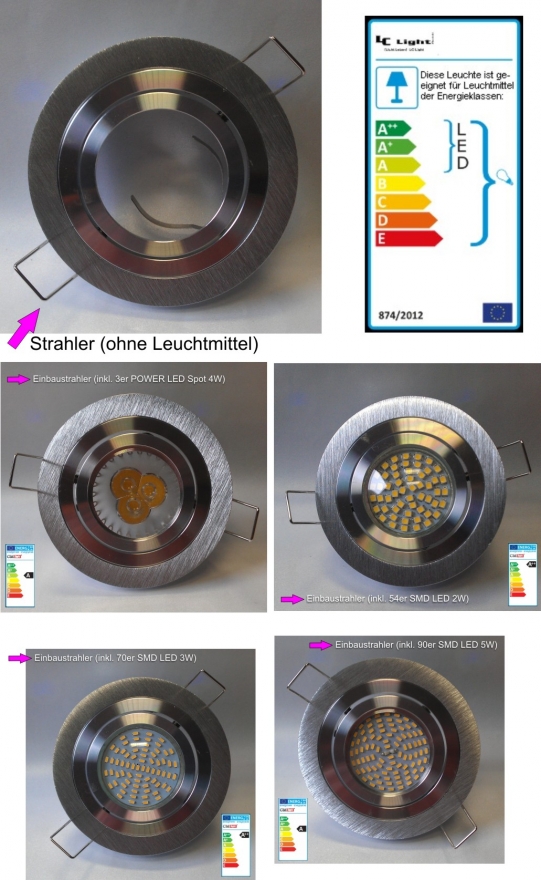 Einbaustrahler Rund , Bicolor ALU E4428-0R, inkl. LED, inkl. Brandschutzkabel