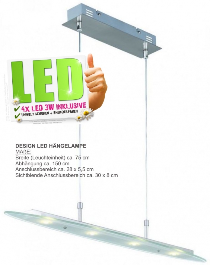 LED PENDELLEUCHTE TEILSATINIERT PENDEL 4x3W 75CM NICKEL