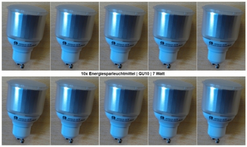 10x Energiesparleuchtmittel - GU10 - 7 Watt